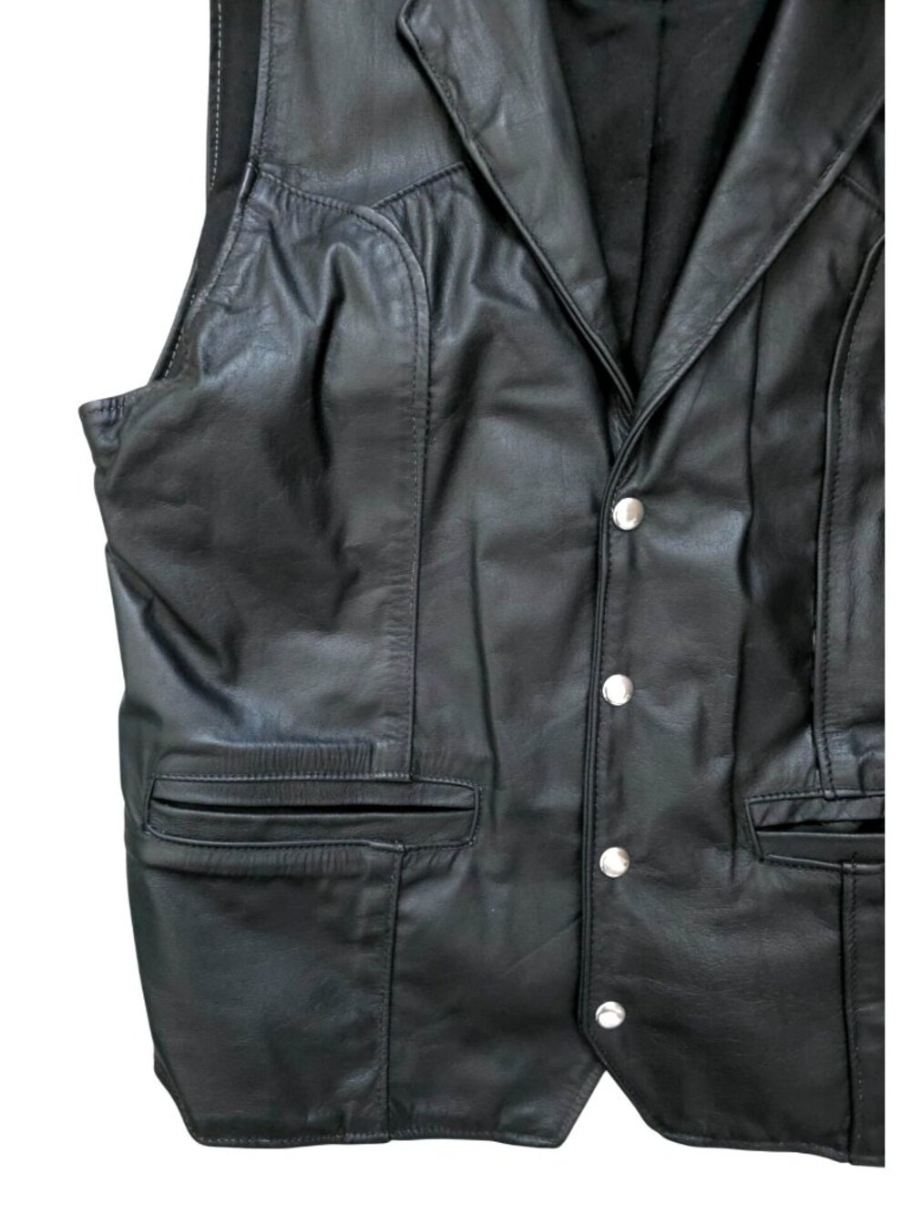 Vtg Espinoza's Genuine Black Leather Biker Motorcycle Club Vest Sz M - USA MADE - Picture 3 of 6